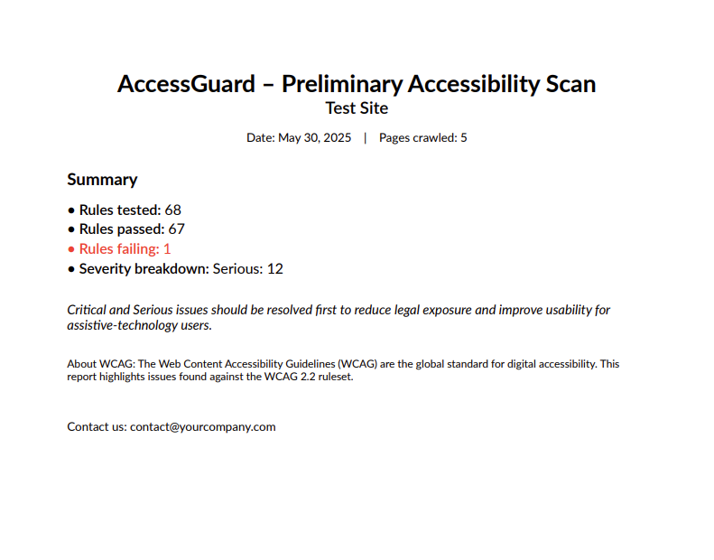 Sample AccessLens PDF Report – Page 1