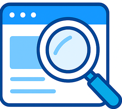 Scan: magnifying glass over a web-page icon